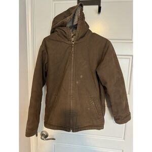 Blue Mountain Jacket‎ Kids Size Large Brown Canvas Sherpa Lined Coat Full Zip
